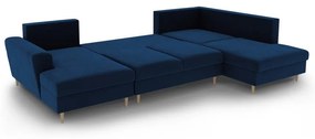 Син кадифен разтегателен ъглов диван с място за съхранение (десен ъгъл/U форма) Kyoto – Cosmopolitan Design