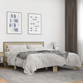 3280098 vidaXL Рамка за легло, дъб сонома, 150x200 см, инженерно дърво и метал