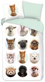 Единично удължено памучно детско спално бельо 140x220 cm Young Animals – Good Morning