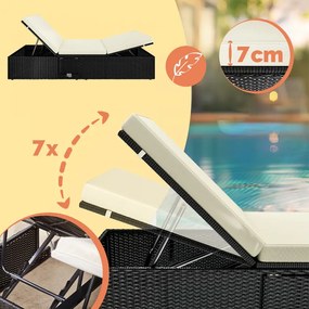 Градинска лежанка от полиратан със странична маса 200 × 58 × 33 cm