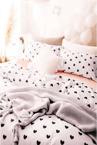 Бяло единично удължено спално бельо от памук Renforcé с включен долен чаршаф 3 части 160x220 cm Mini Hearts – Mila Home