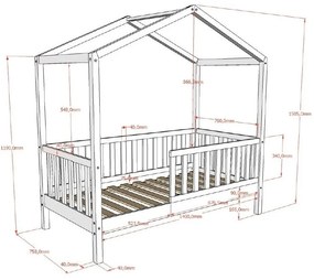 Къща детско легло 70x140 cm от масивен бор с включена подматрачна рамка в естествен цвят DALLAS – Vipack