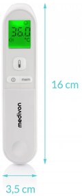 Безконтактен термометър Medivon Timi Smart Verona, Инфрачервен, За деца, Измерване за 1 секунда, Памет, Цветова индикация, LCD, Звук, Лазер, Бял