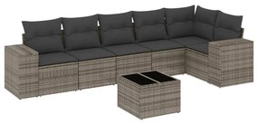 3254937 vidaXL Градински диван с възглавници, 7 части, полиратан, сив