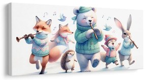 Картина на платно – Сладки животни със флейти през зимата