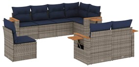 3227006 vidaXL Градински диван с възглавници, 8 части, полиратан, сив