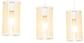 Ориенталски висящ аплик бял с ратан 3-светлина правоъгълен - Akira