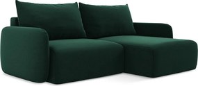 Тъмнозелен кадифен сгъваем/с място за съхранение ъглов диван (десен ъгъл) Kalena – Makamii