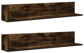 860044 vidaXL Стенни рафтове 2 бр опушен дъб 100x16,5x16,5 см инженерно дърво