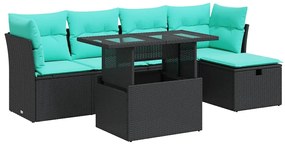 3326138 vidaXL Градински диван с възглавници, 6 части, черен полиратан, акация