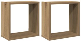 856579 vidaXL Стенни кубични рафтове, 2 бр, дъб артизан, 30x15x30 см