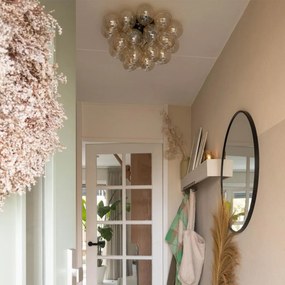 Дизайнерски плафон черен с кехлибарено стъкло 6-светлина - Uvas