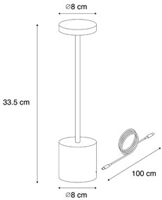 Комплект от 2 настолни лампи за външна употреба черни с LED и димер презареждаеми - Dupont