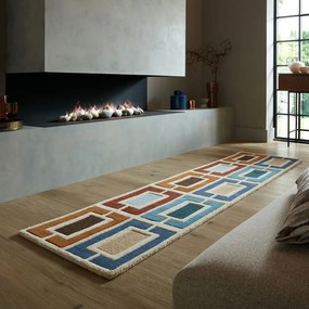 Ръчно изработена вълнена пътека в син и оранжев цвят 60x230 cm Retro Blocks – Flair Rugs