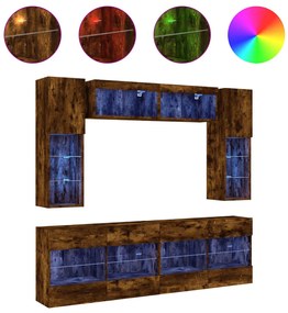 3216801 vidaXL Комплект ТВ стенни шкафове, 6 части, с LED светлини, опушен дъб