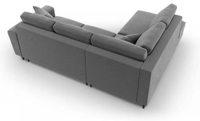 Светлосив кадифен разтегателен ъглов диван с място за съхранение (ляв ъгъл/L форма) Kyoto – Cosmopolitan Design