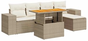 3327362 vidaXL Градински диван с възглавници, 6 части, бежов полиратан