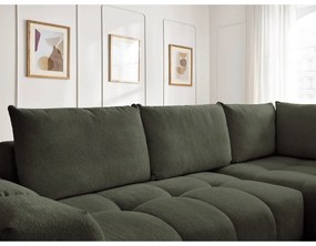 Зелен шенилов сгъваем/с място за съхранение ъглов диван (десен ъгъл/L форма) Everest – Bobochic Paris