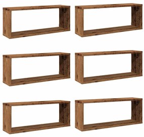 856588 vidaXL Wall Cube Shelves 6 pcs Old Wood 60x15x23cm Инженерна дървесина