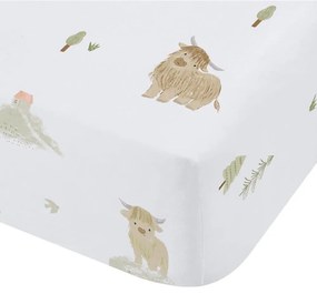 Бял еластичен памучен детски чаршаф за детско креватче 70x140 cm Mini Moo Cow – Bianca