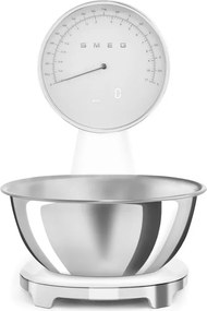 Кухненска везна Smeg KSF01WHWW, Аналогов и дигитален дисплей, До 5 кг/5 л, ТАРА, LED дисплей, Противоплъзгаща се основа, Автономия до 36 часа, Бял мат