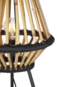 Ориенталска подова лампа на триножник бамбук с черен цвят - Evalin