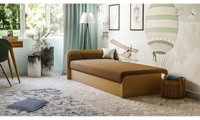 Единично легло 80x190 cm тапицирано/ПДЧ с място за съхранение с включен матрак в цвят жълта охра/кафяво Parys – ELTAP