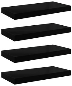323768 vidaXL Окачени стенни рафтове, 4 бр, черен гланц, 50x23x3,8 см, МДФ