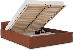 Теракотено тапицирано двойно легло с място за съхранение и включена подматрачна рамка 140x200 cm Cille – Ropez