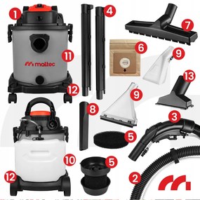 Прахосмукачка за мокро/сухо прахосмукиране, почистване на тапицерия и килими MalTec MasterWash 2200W