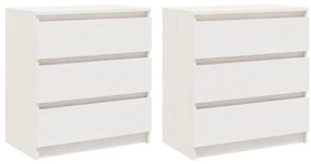 3093548 vidaXL Нощни шкафчета, 2 бр, бели, 60x36x64 см, бор масив