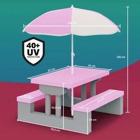 Детски розов комплект за пикник със слънчев чадър