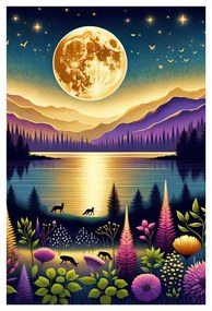 Картина на платно – Вълшебен нощен пейзаж с луна