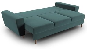 Кадифен разтегателен диван с място за съхранение в петролен цвят 235 cm Kyoto – Cosmopolitan Design