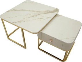 Кремави/златисти масички за кафе в комплект от 2 бр. от декор от мрамор 50x70 cm Beauty – Mauro Ferretti