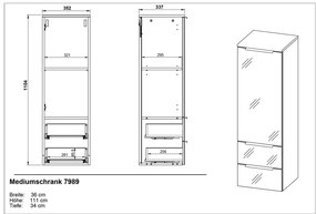 Сив висок висящ шкаф за баня 36x111 cm Vasio - Germania