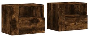 848320 vidaXL Нощни шкафчета за стенен монтаж, 2 бр, опушен дъб, 45x30x35 см