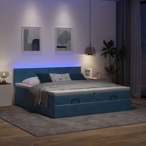 3312909 vidaXL Османска легло с матраци и LED, тъмносиньо, 180x200 см, кадифе