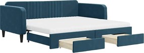 3197141 vidaXL Канапе с изтеглящо легло и чекмеджета синьо 100x200 см кадифе