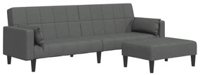 3258124 vidaXL 2-местен диван с табуретка, тъмносив, текстил
