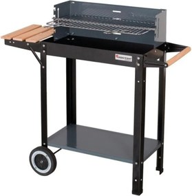 Правоъгълно барбекю на дървени въглища MasterGrill MG909, 53х27 см, Дръжка за пренасяне, 2 рафта, 2 колела, Черен