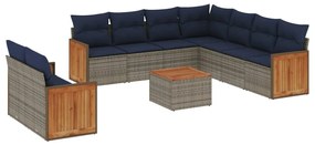 3260192 vidaXL Градински диван с възглавници, 10 части, полиратан, сив