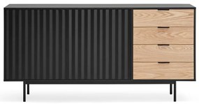 Черен/естествен нисък скрин от декор от дъб 159x80 cm Sierra – Teulat