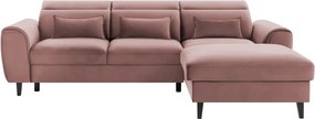 Розов кадифен разтегателен ъглов диван с място за съхранение (десен ъгъл) Foble – ELTAP