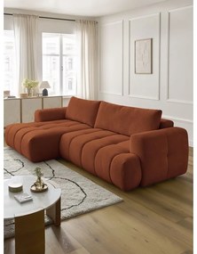 Сгъваем/с място за съхранение ъглов диван в тухлен цвят (ляв ъгъл) Fuji – Bobochic Paris