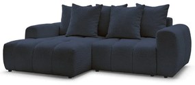 Син разтегателен ъглов диван с място за съхранение от букле (ляв ъгъл) Roxelane – Bobochic Paris