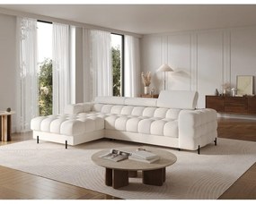 Кремав сгъваем/с място за съхранение ъглов диван от прежда с примки от букле (ляв ъгъл) Felro – ELTAP