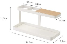 Бяла многофункционална стойка с детайли от букова дървесина за бюро Tower - YAMAZAKI