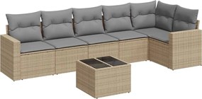 3251336 vidaXL Градински диван с възглавници, 7 части, бежов полиратан