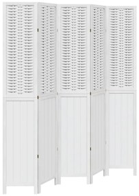 358728 vidaXL Разделител за стая, 5 панела, бял, дърво пауловния масив